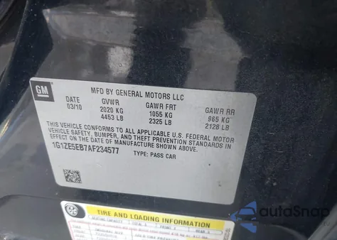 2010 Chevrolet Malibu Ltz из США, поврежденный, VIN 1G1ZE5EB7AF234577